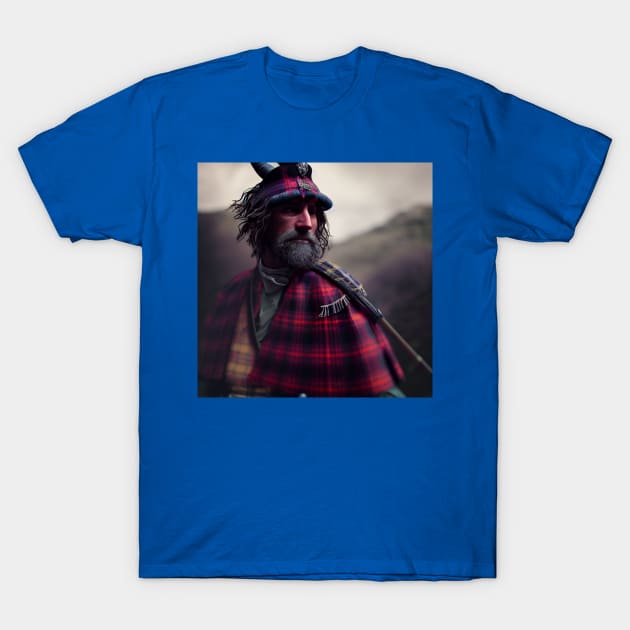 Scottish Highlander in Clan Tartan T-Shirt by Grassroots Green